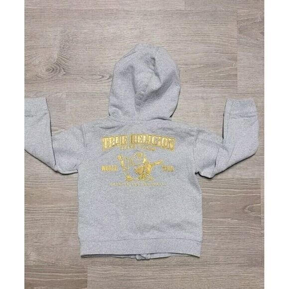 True Religion Gray Zip Hoodie With Gold Buddha Toddler‎ 3T - Picture 1 of 11